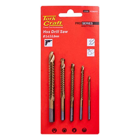 Tork Craft Drill Saw Set High Speed Steel Tin Coated 3-4-5-6-8