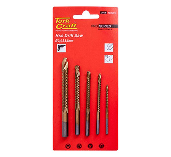 Tork Craft Drill Saw Set High Speed Steel Tin Coated 3-4-5-6-8
