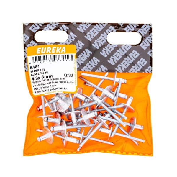 Eureka Blind  Rivet Alluminium Large Flange 4.8X8mm  - 30 Qty