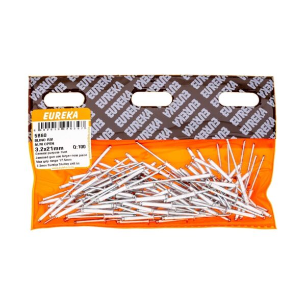 Eureka Blind  Rivet Alluminium Open 3.2X21mm  - 100 Qty