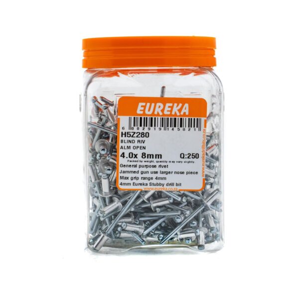 Eureka Blind  Rivet Alluminium Open 4.0X8mm  - 250 Qty