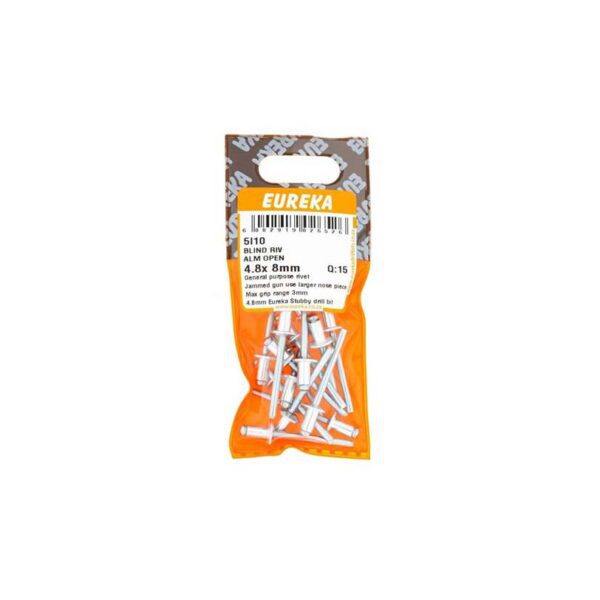 Eureka Blind Rivet Alluminium Open 4.8X8mm - 15 Qty