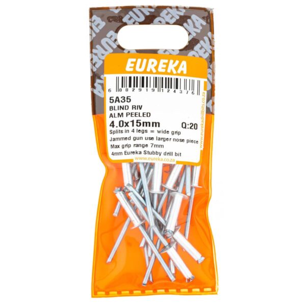 Eureka Blind Rivet Peeled Allumnium  4.0X15mm - 20 Qty