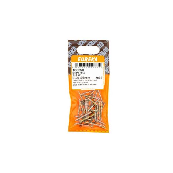 Eureka Chipboard Full Thread  Yellow Passivated  3.0X25mm - 35 Qty
