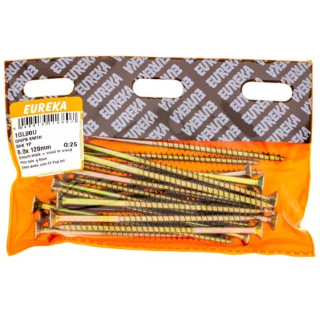 Eureka Chipboard Screw - Smooth Shank - Yellow Passivated -  6.0  x  120mm - 25 Qty