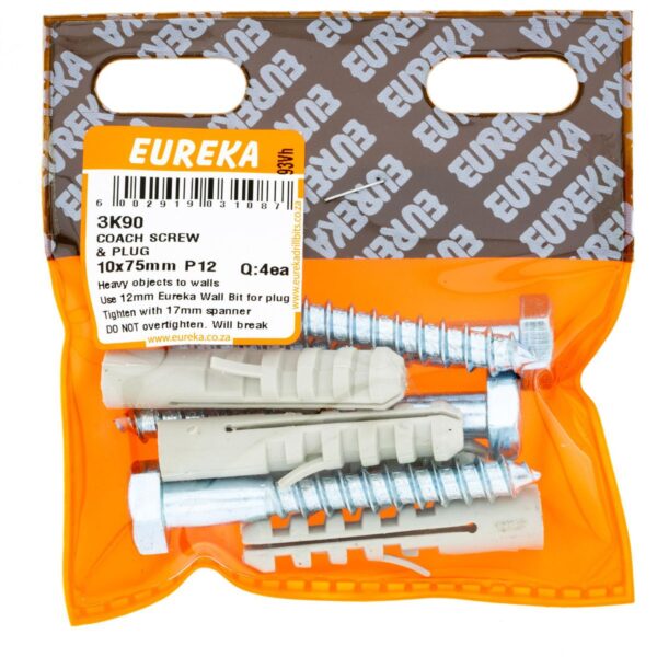 Eureka Coach Screw & Plug - 10  x  75mm - P12- 4 Qty Each