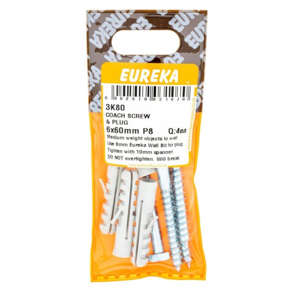 Eureka Coach Screw & Plug - 6  x  60mm - P8 - 4 Qty Each
