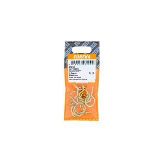 Eureka Cup Hook - Round - Brass - Plated - 25mm - 12 Qty
