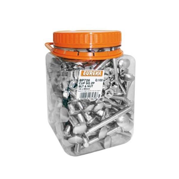 Eureka Cup Square Zinc Plated Bolt & Nut - 10   x  90mm - 100 Qty