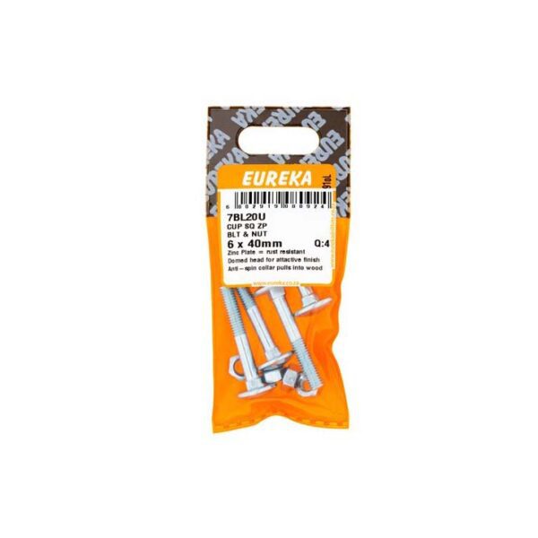 Eureka Cup Square Zinc Plated Bolt & Nut - 6  x  40mm - 4 Qty