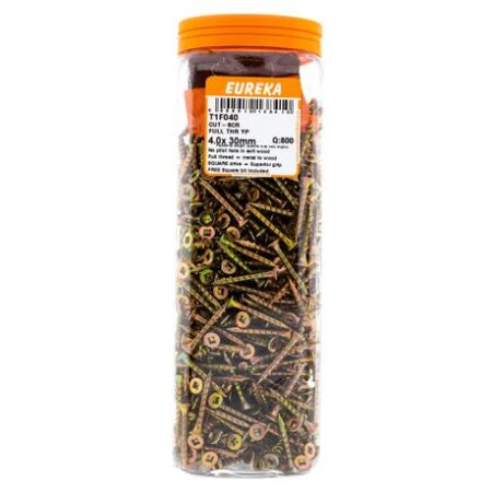Eureka  Cut-Screw - Full Thread - Yellow Passivated - 4.0  x  30mm - 800 Qty