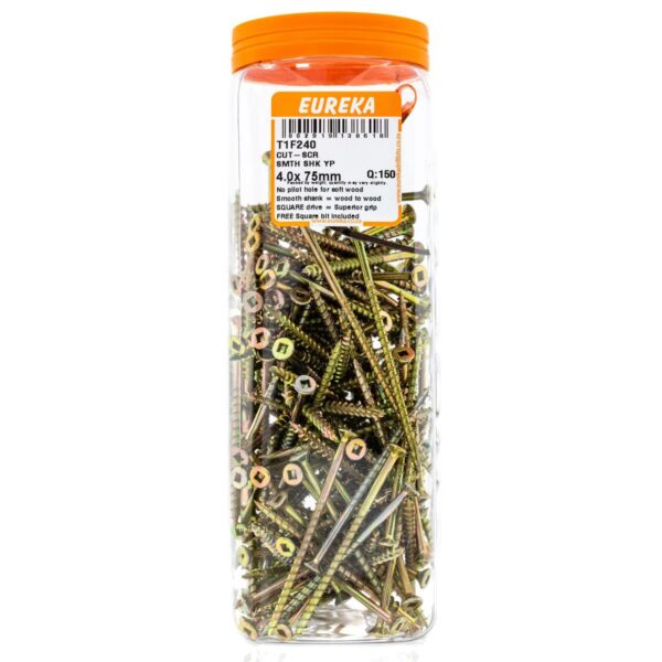Eureka  Cut-Screw - Smooth Shank - Yellow Passivated - 4.0  x  75mm - 150 Qty