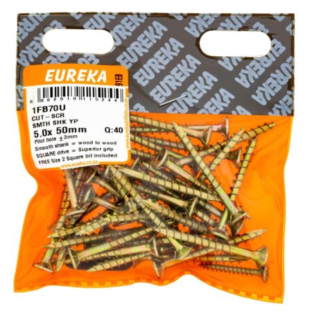 Eureka  Cut-Screw - Smooth Shank - Yellow Passivated - 5.0  x  50mm - 40 Qty