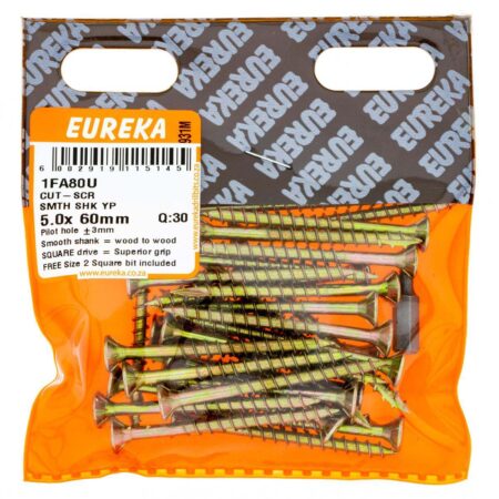 Eureka  Cut-Screw - Smooth Shank - Yellow Passivated - 5.0  x  60mm - 30 Qty