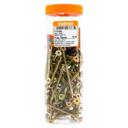 Eureka  Cut-Screw - Smooth Shank - Yellow Passivated - 6.0  x  75mm - 75 Qty