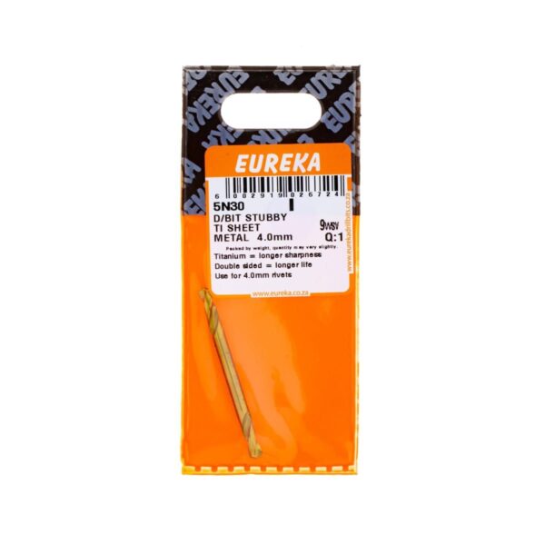 Eureka Drill Bit Stubby Titanium Sheet Metal 4.0mm - 1 Qty