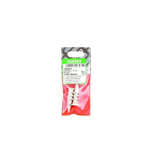 Eureka Drywall Plug - Nylon - 1Fin - 40mm - 2 Qty