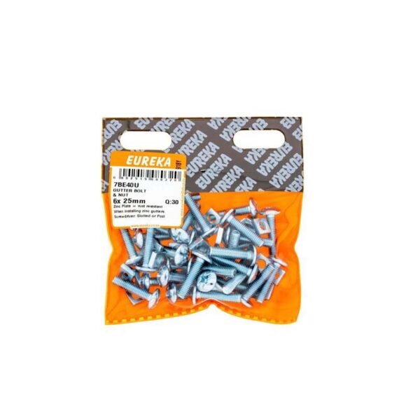 Eureka Gutter Bolt & Nut - 6  x  25mm - 30 Qty