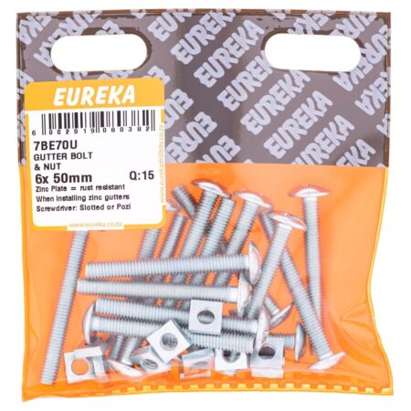 Eureka Gutter Bolt & Nut - 6  x  50mm - 15 Qty