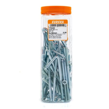 Eureka Hook Bolt & Nut - Zinc Plated - 6  x  90mm - 50 Qty