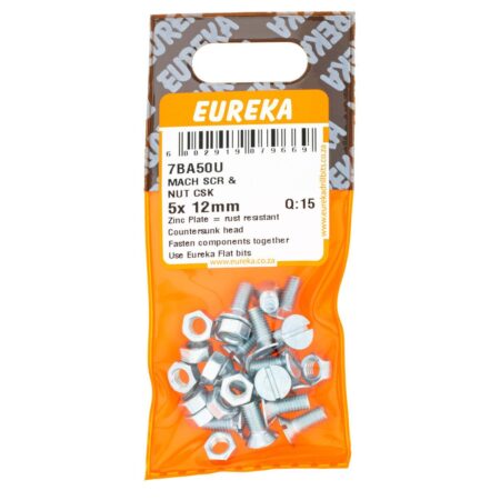 Eureka Machine Screw & Nut Countersank - 5  x  12mm - 15 Qty
