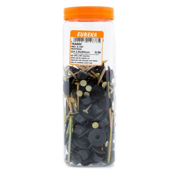Eureka Nail & Cap Roofseal - Charcoal - 3.55 x 65mm - 50 Qty