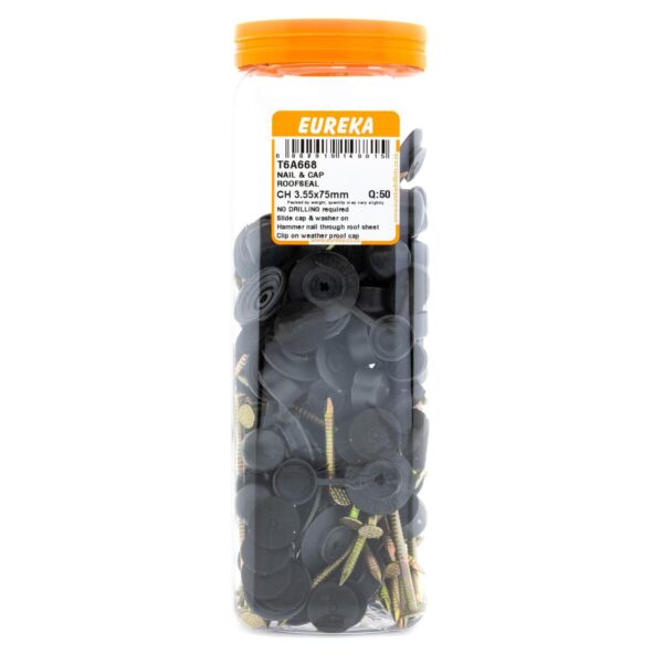 Eureka Nail & Cap Roofseal - Charcoal - 3.55 x 75mm - 50 Qty