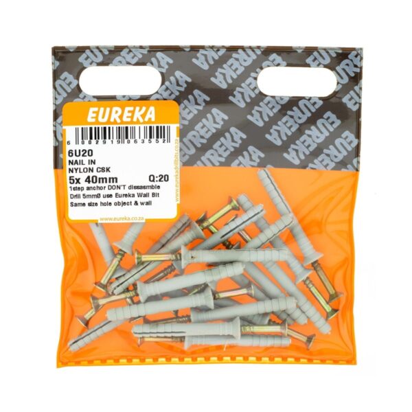 Eureka Nail In Nylon - Countersank - 5 x 40mm - 20 Qty