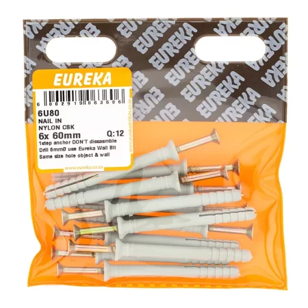Eureka Nail In Nylon - Countersank - 6 x 60mm - 12 Qty