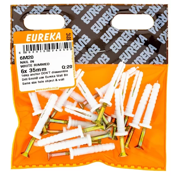 Eureka Nail In White Rimmed - 6 x 35mm  - 20 Qty