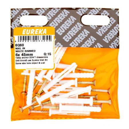 Eureka Nail In White Rimmed - 6 x 45mm  - 15 Qty