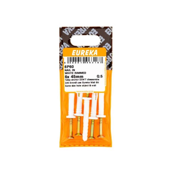 Eureka Nail In White Rimmed - 6 x 45mm  - 5 Qty
