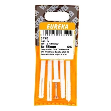 Eureka Nail In White Rimmed - 6 x 55mm  - 5 Qty