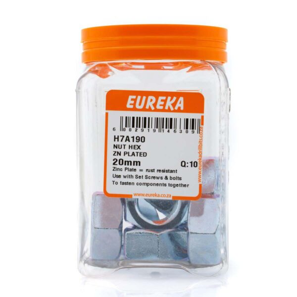 Eureka Nut Hex - Zinc Plated - 20mm - 10 Qty