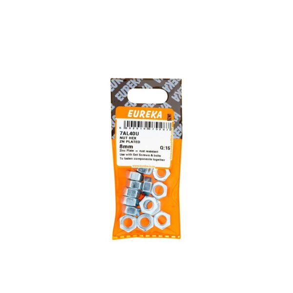 Eureka Nut Hex - Zinc Plated - 8mm - 15 Qty
