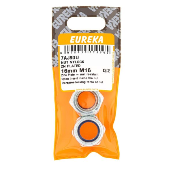 Eureka Nut Nylock - Zinc Plated - 16mm -16- 2 Qty