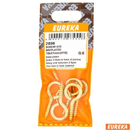 Eureka Screwew Eye - Brass  Plated - 19 x 41mm (#10) - 6 Qty