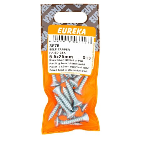 Eureka Self Tapper -  Raised Head Countersunk -  5.5 x 25mm - 16 Qty