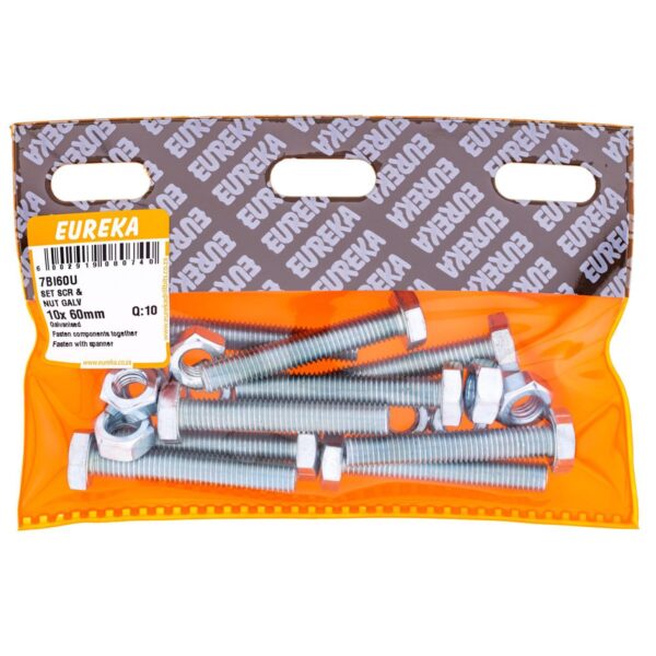 Eureka Set Screw & Nut - Galvanised - 10 x 60mm - 10 Qty