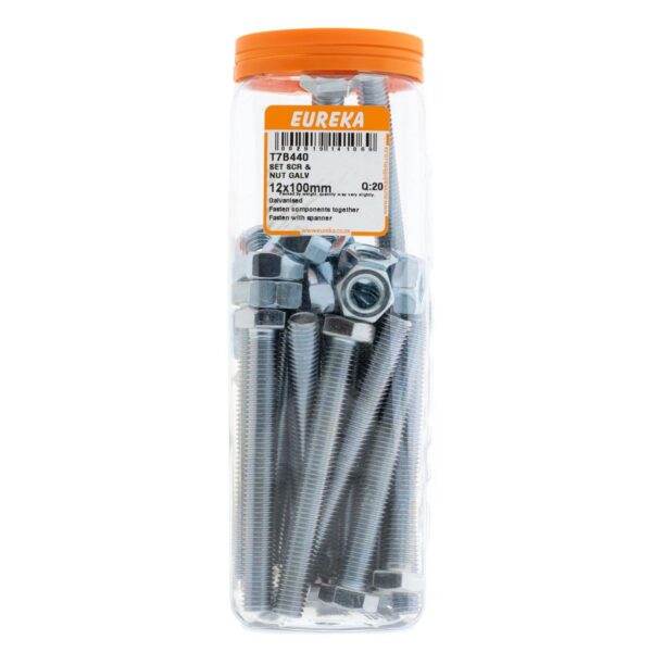 Eureka Set Screw & Nut - Galvanised - 12 x 100mm - 20 Qty