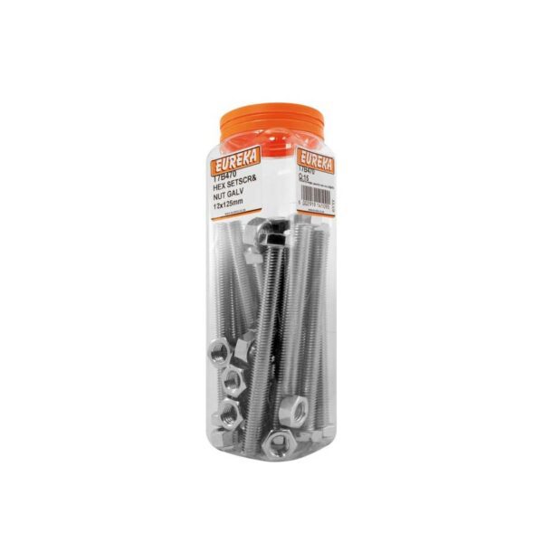 Eureka Set Screw & Nut - Galvanised - 12 x 125mm - 15 Qty