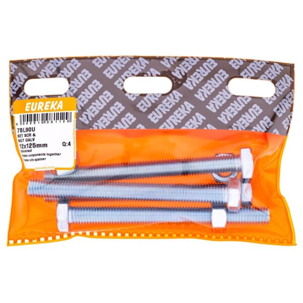 Eureka Set Screw & Nut - Galvanised - 12 x 125mm - 4 Qty