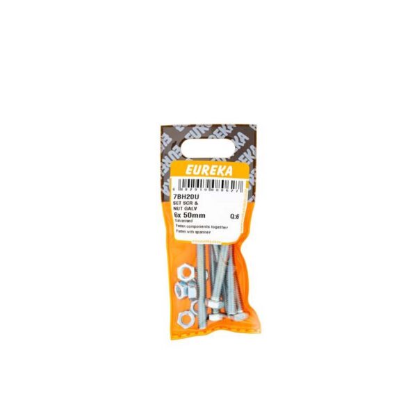 Eureka Set Screw & Nut - Galvanised - 6 x 50mm - 6 Qty