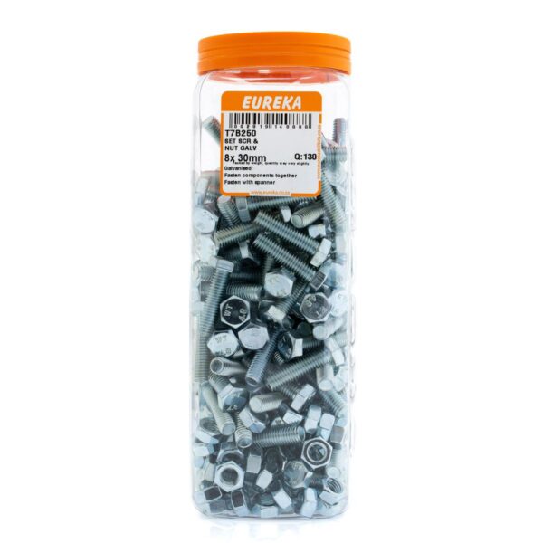 Eureka Set Screw & Nut - Galvanised - 8 x 30mm - 130 Qty