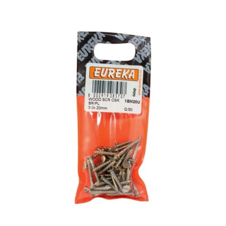 Eureka Wood  Screw -  Countersunk - Brass Plated - 3.0 x 20mm - 50 Qty