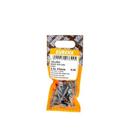 Eureka Wood  Screw -  Countersunk - Brass Plated - 4.0 x 25mm - 30 Qty