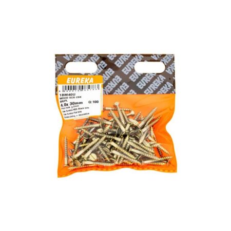 Eureka Wood  Screw -  Countersunk - Brass Plated - 4.0 x 30mm - 100 Qty