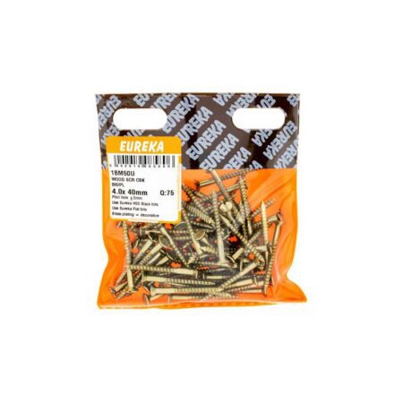 Eureka Wood  Screw -  Countersunk - Brass Plated - 4.0 x 40mm - 75 Qty