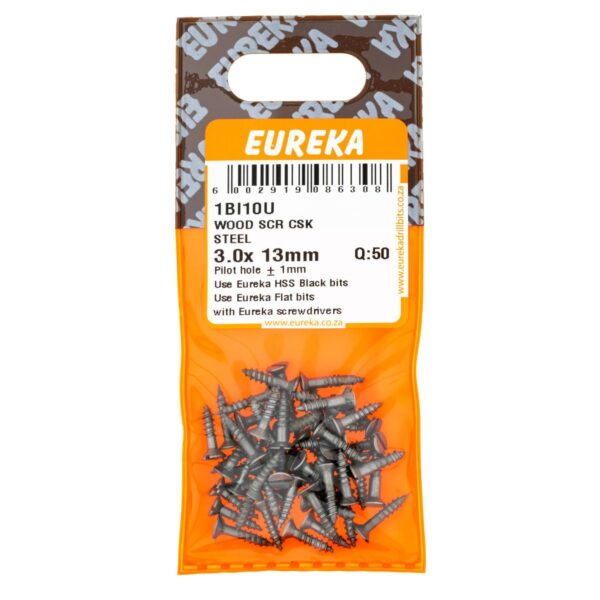 Eureka Wood  Screw  - Countersunk - Steel - 3.0 x 13mm - 50 Qty