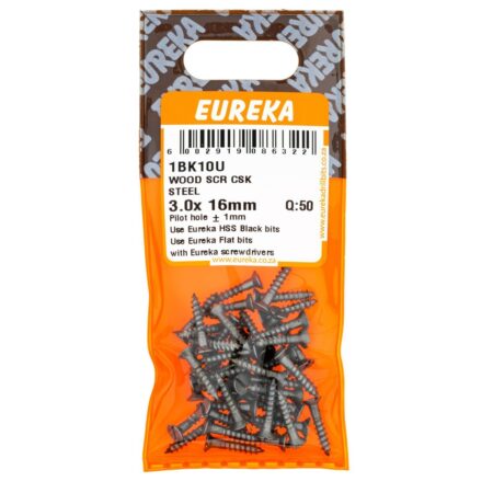 Eureka Wood  Screw  - Countersunk - Steel - 3.0 x 16mm - 50 Qty
